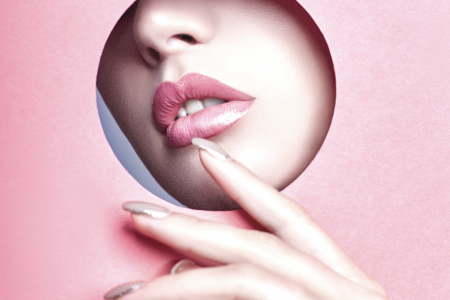 Pink lipstick lips.