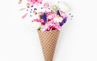 Flowers coming out of an icecream cone.